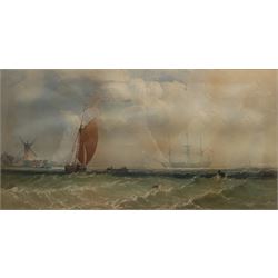 English School (19th century): Sailing Vessels off the Coast, 19th century chromolithograph 28cm x 54cm