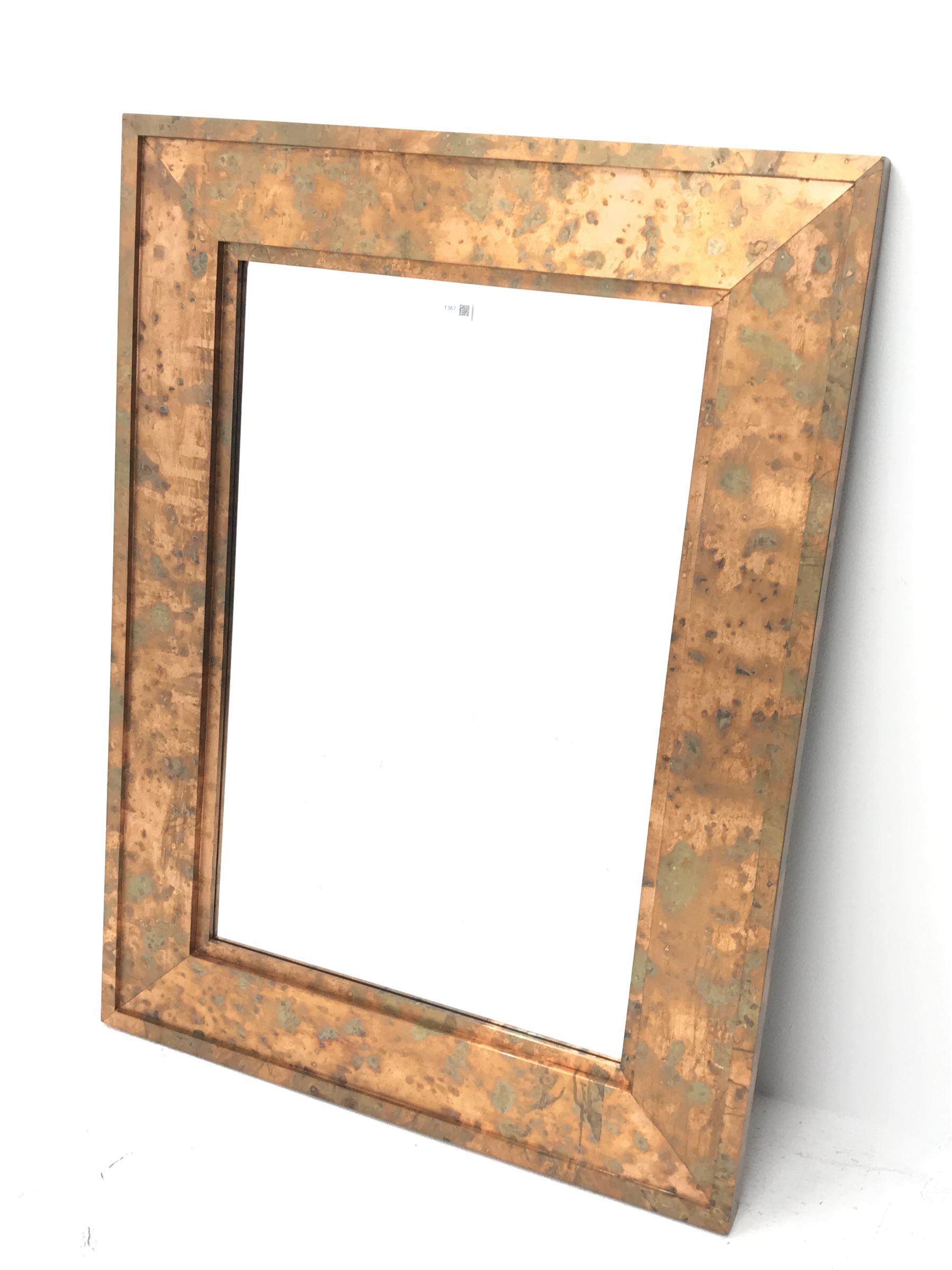 Acid washed copper framed rectangular wall mirror, bevelled plate, 91cm x 122cm 