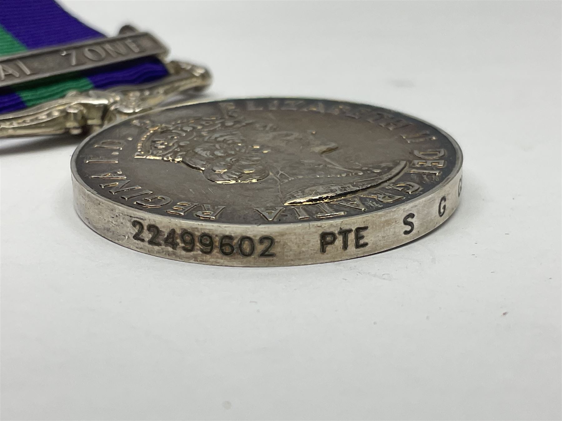 ERII General Service Medal with Canal Zone clasp awarded to 22499602 Pte S G Glover RAMC; with ribbon in box