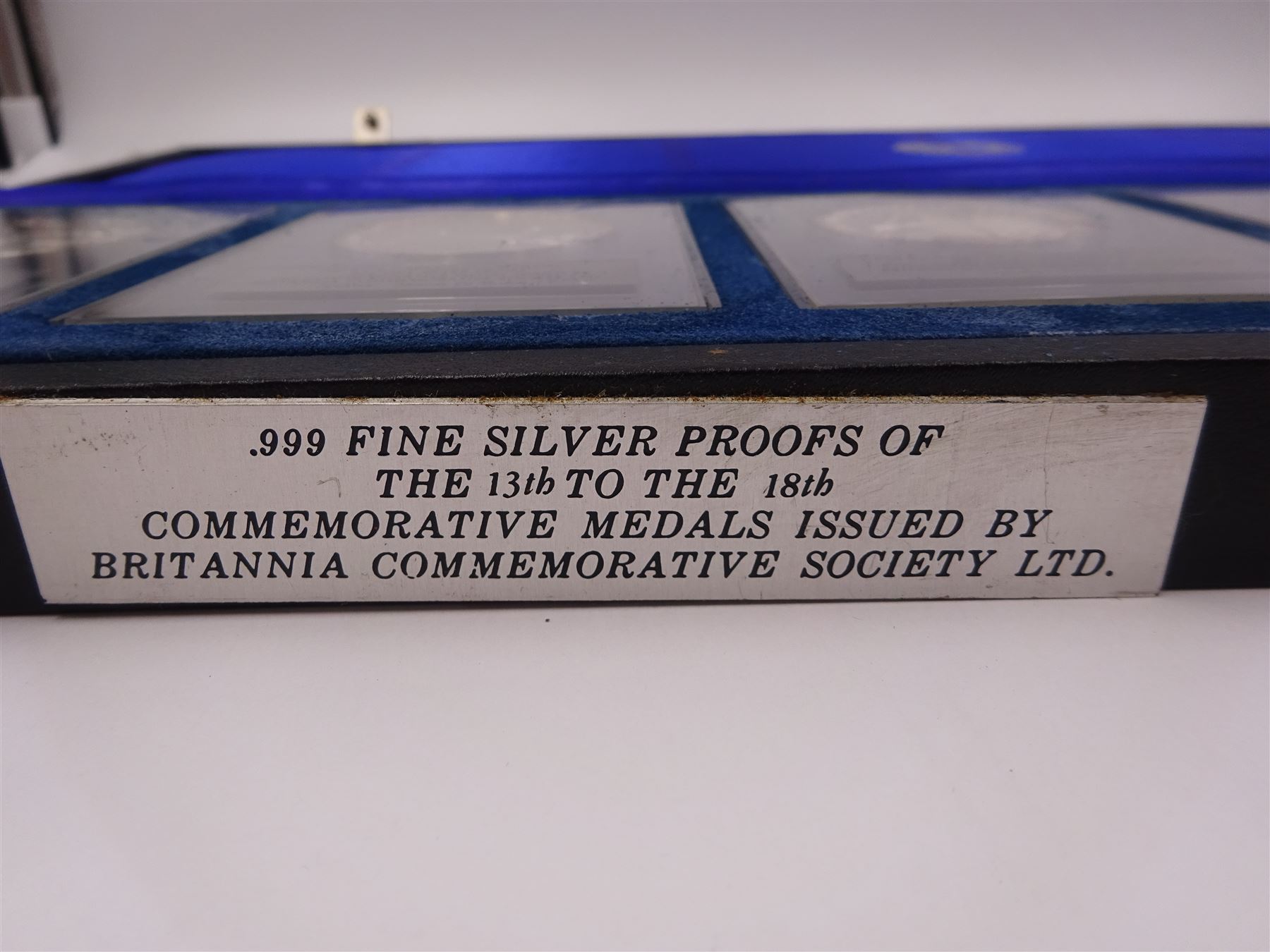 British Commemorative Society Ltd, set of six commemorative .999 fine silver proof medals, no. 13 to 18 , to include The Dunkirk Medal, The Captain Cook Medal, The Battle of Agincourt Medal, The Prince of Wales Investiture Medal, The Stonehenge Medal and The Queen Elizabeth Medal, each contained within clear perspex cases, in a silk lined fitted case