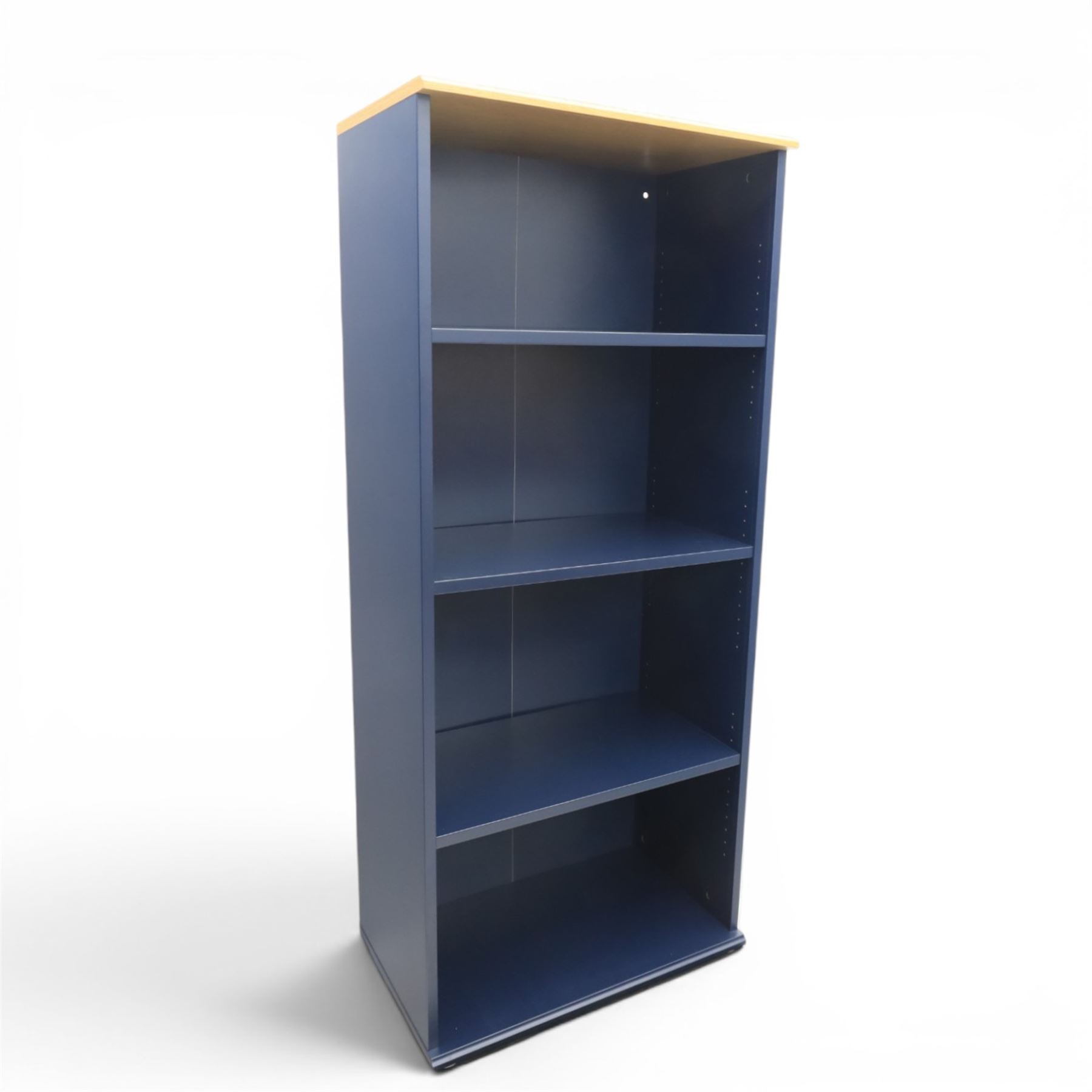 IKEA - 'Skruvby' bookcase in blue with oak top and three adjustable shelves