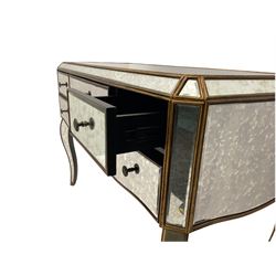 Contemporary mirrored dressing table, bevelled and antique style plates, fitted with five drawers, on cabriole supports 