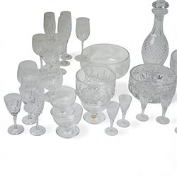 Waterford Crystal 'Colleen' pattern cut glass decanter, H34cm; together with other crystal wares including Stuart and Edinburgh examples, many unmarked