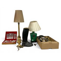 Pair of table lamps, together lantern, brass lamp and other collectables  