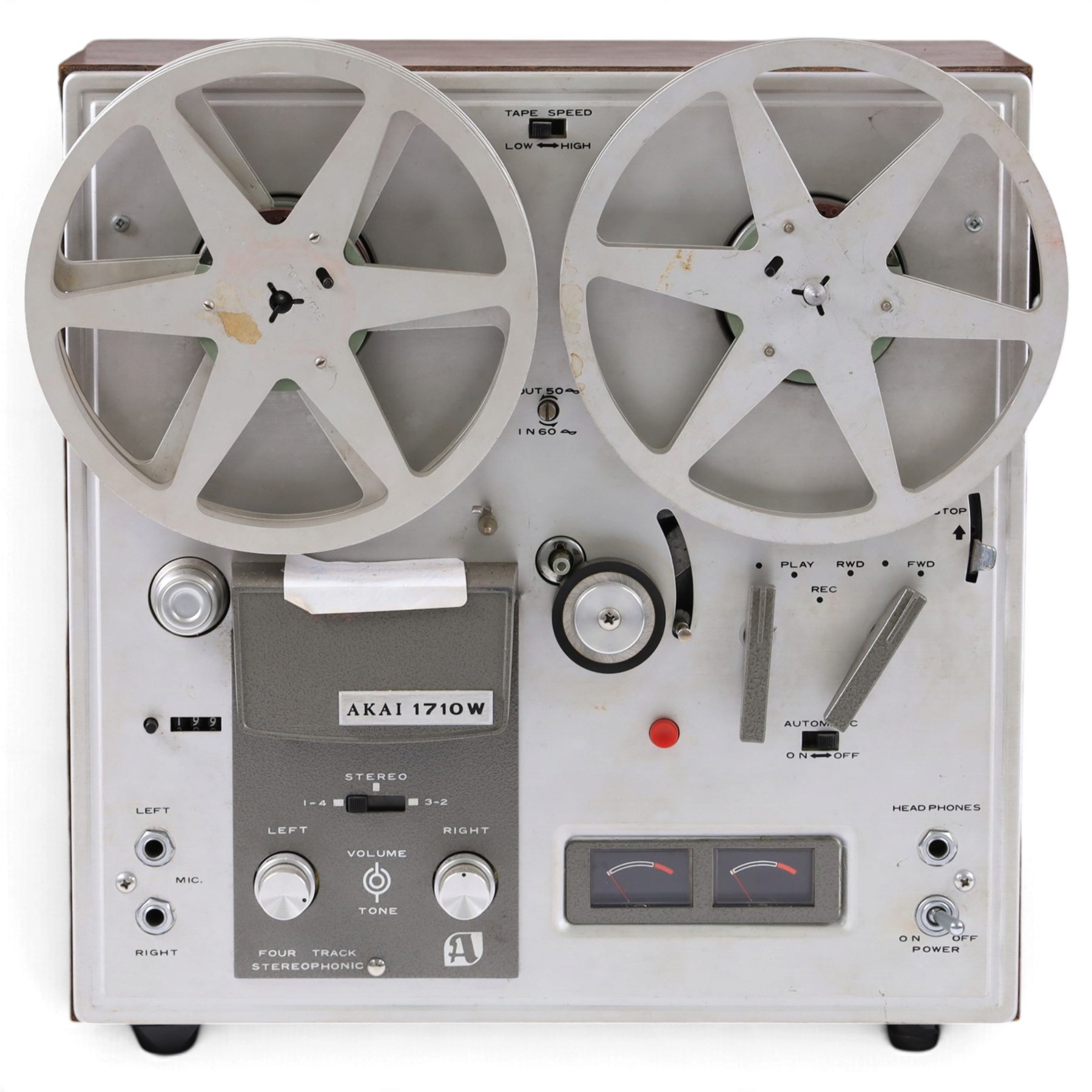 Akai 1710W reel to reel tape deck, with a pair of Kenwood KL-3030D speakers