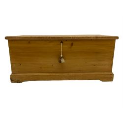 Victorian pine blanket box, hinged box lid, iron carrying handles
