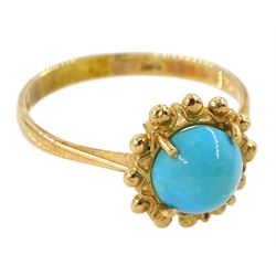 Gold circular turquoise ring, stamped 14K