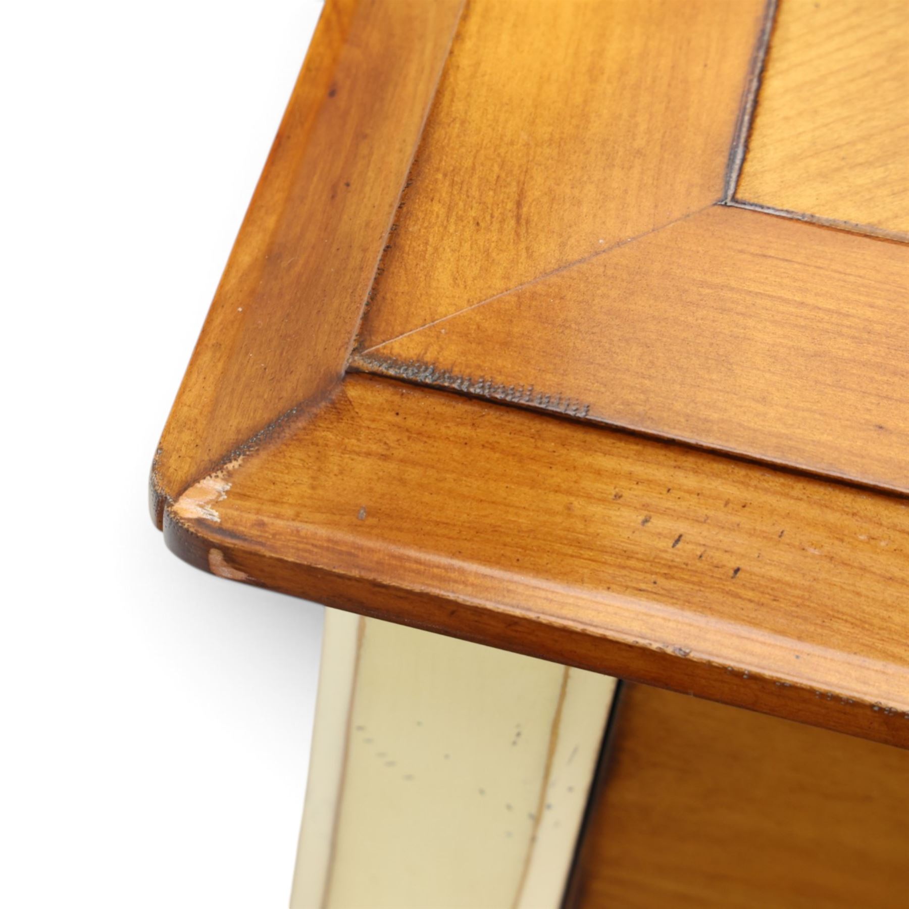 AM Classic - Louis XV design cherrywood bedside chests, one with three drawers and one with one drawer and full length undertier, shaped white supports