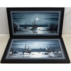  Gordon Allen (British 1953-): Moonlit Coastal Scenes, pair oils on canvas signed 30cm x 60cm (2)  