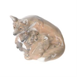 Five Royal Copenhagen figures, including Mare and Foal no.698, Goat and Kid no. 4744, Fox and Cubs no.1788