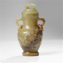Chinese greenstone covered vase, H14.5cm 