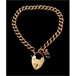 Edwardian 9ct rose gold curb link bracelet with heart padlock clasp, Birmingham 1908