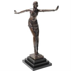 After Chiparus - Bronze Art Deco style  figure 'Phoenician Dancer' with foundry mark on st...