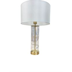 Brushed gold and clear glass touch table lamp with faux silk white shade, H57cm