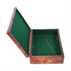 Regency blond tortoiseshell veneered box, the hinged lid with inlaid white metal and central cartouche, H7cm, L26cm