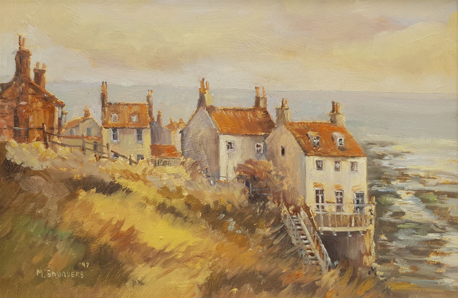 Michelle Saunders (British 1963-): Robin Hood's Bay, oil on board signed and dated '97, 19cm x 29cm
