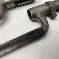 Brown Bess type New Land Pattern socket bayonet L47cm; and a Royal Enfield Pattern 1853 socket bayonet; both lacking scabbard (2)