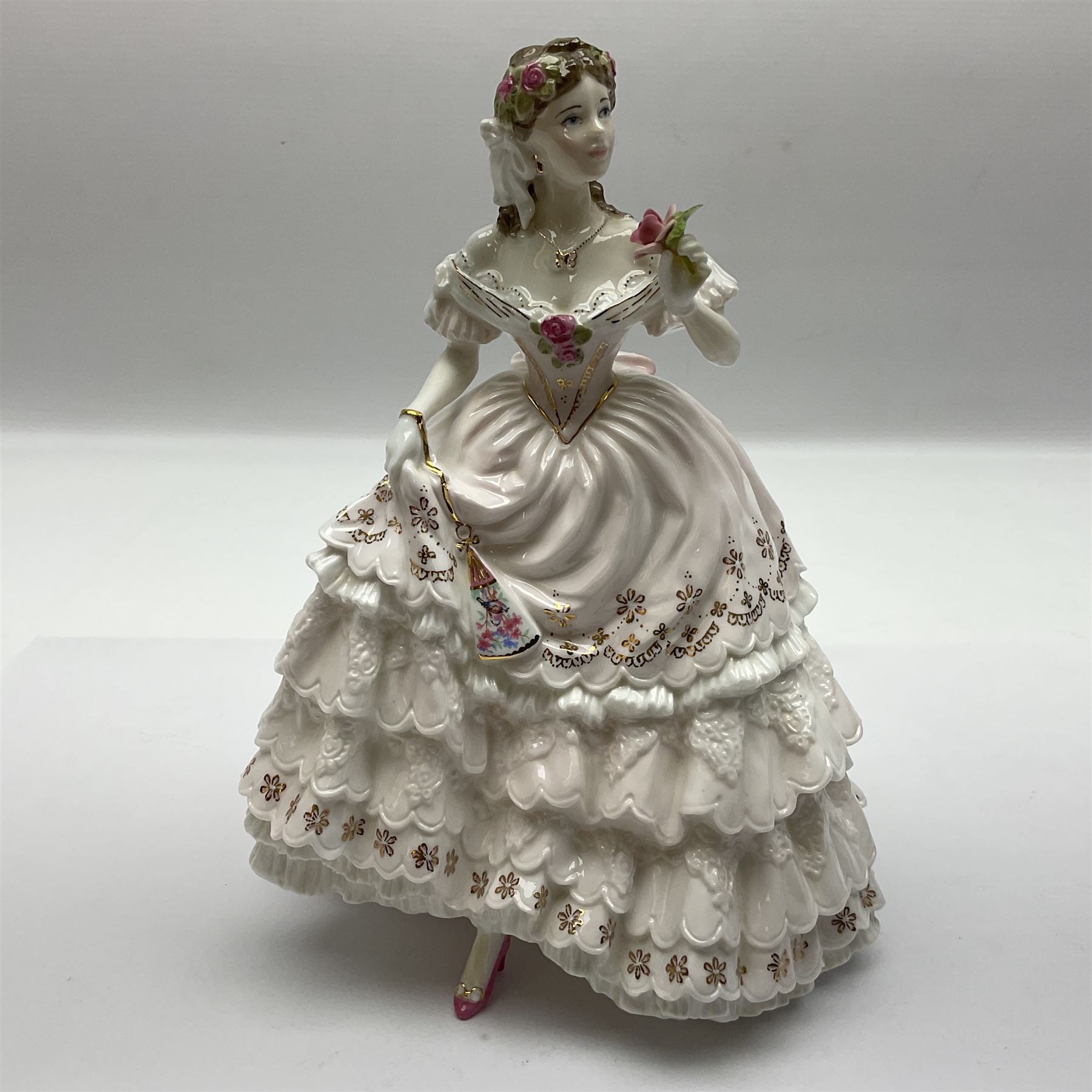 Three Royal Worcester figurines,  The First Quadrille, The Fairest Rose and Queen of Hearts, largest H21cm