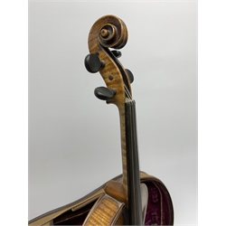 Early 20th century violin c1900 with 36cm two-piece maple back and ribs and spruce top, 59cm overall, in fitted hard carrying case with canvas outer cover