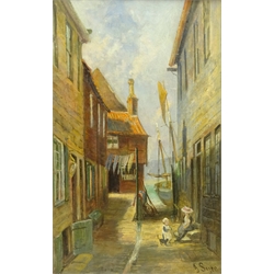  John C Syer (British 1844-1912): Tin Ghaut and Dock End Whitby, pair oils on canvas signed 40cm x 25cm (2)  
