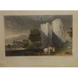  Seven 19th century engravings hand coloured  - 'Crickhowel Castle', 'Aberystwith', 'Mill at Aber-Dylais, Vale of Neath', after Gastineau, 'Chepstow Castle', after Rev C Turner, 'Truro from Kenwyn', after & by W. Willis etc max 19cm x 29cm (7)  