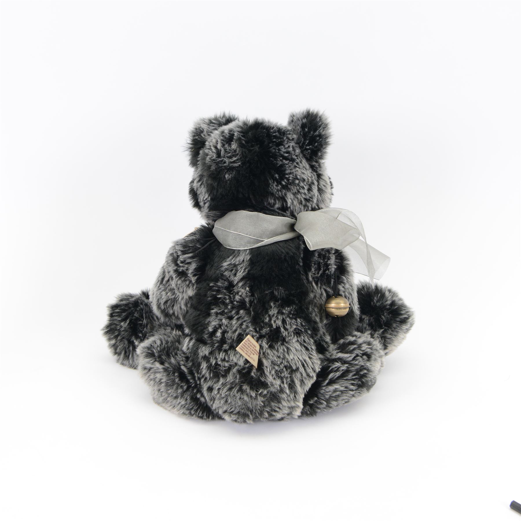 Two Charlie Bears plush jointed teddy bears, to include limited edition 'Porridge', with cream fur and spoon necklace and 'Brooklyn', with black and grey fur and silver bow, both designed by Isabelle Lee, with tags, tallest H51cm