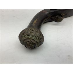 Reproduction flintlock pistol, the full walnut stock with brass filigree inlay and mounts and skull crusher butt L46cm; no visible proof marks FIREARMS CERTIFICATE REQUIRED OR RFD