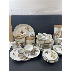 Royal Worcester Evesham pattern part dinner service, including covered jars, covered serving dishes, sauce jugs, dinner plates, side plates etc  