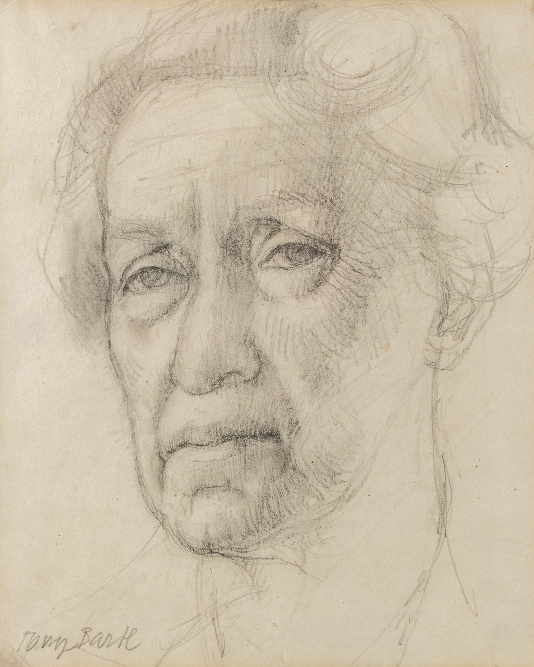 Tony Bartl (Czech 1912-1998): Portrait of an Elderly Woman and Female Nude, two pencil drawings signed max 34cm x 22cm (2)
