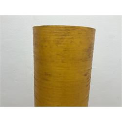 Mid century floor standing rocket lamp, the spun cylindrical orange fibreglass shade supported by three tapering teak legs, together with a matching small cylindrical shade, lamp H112cm