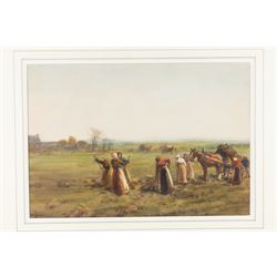 John Atkinson (Staithes Group 1863-1924): 'The Gleaners', watercolour signed 37cm x 53cm