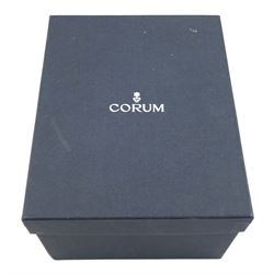 Corum World Timer GMT 24 Hours automatic stainless steel wristwatch, model No. 983.201.20, on original blue leather strap, boxed with papers