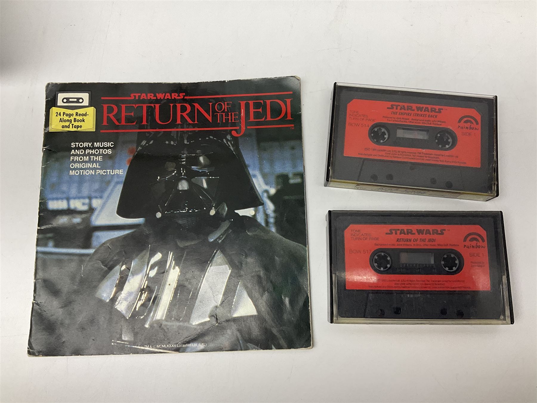 Star Wars - Darth Vader TIE-fighter; Darth Vader head and shoulder shaped figure collection box; 1983 & 1984 Return of the Jedi Annuals; Read Along Book and Tapes; and two posters