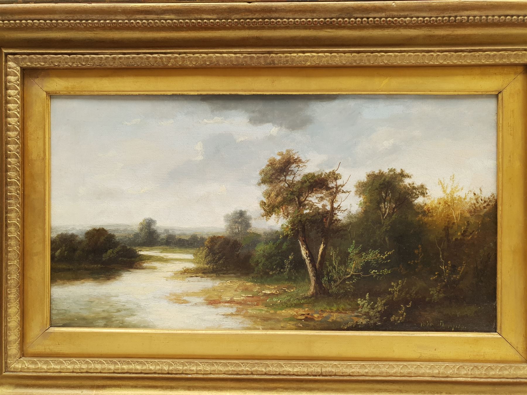 John Thompson (British exh.1892-1933): River and Valley Landscape, pair oils on canvas signed 23cm x 44cm (2)