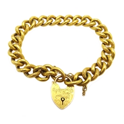  Early 20th century gold curb link bracelet with heart locket, stamped 9ct, approx 15.7gm  