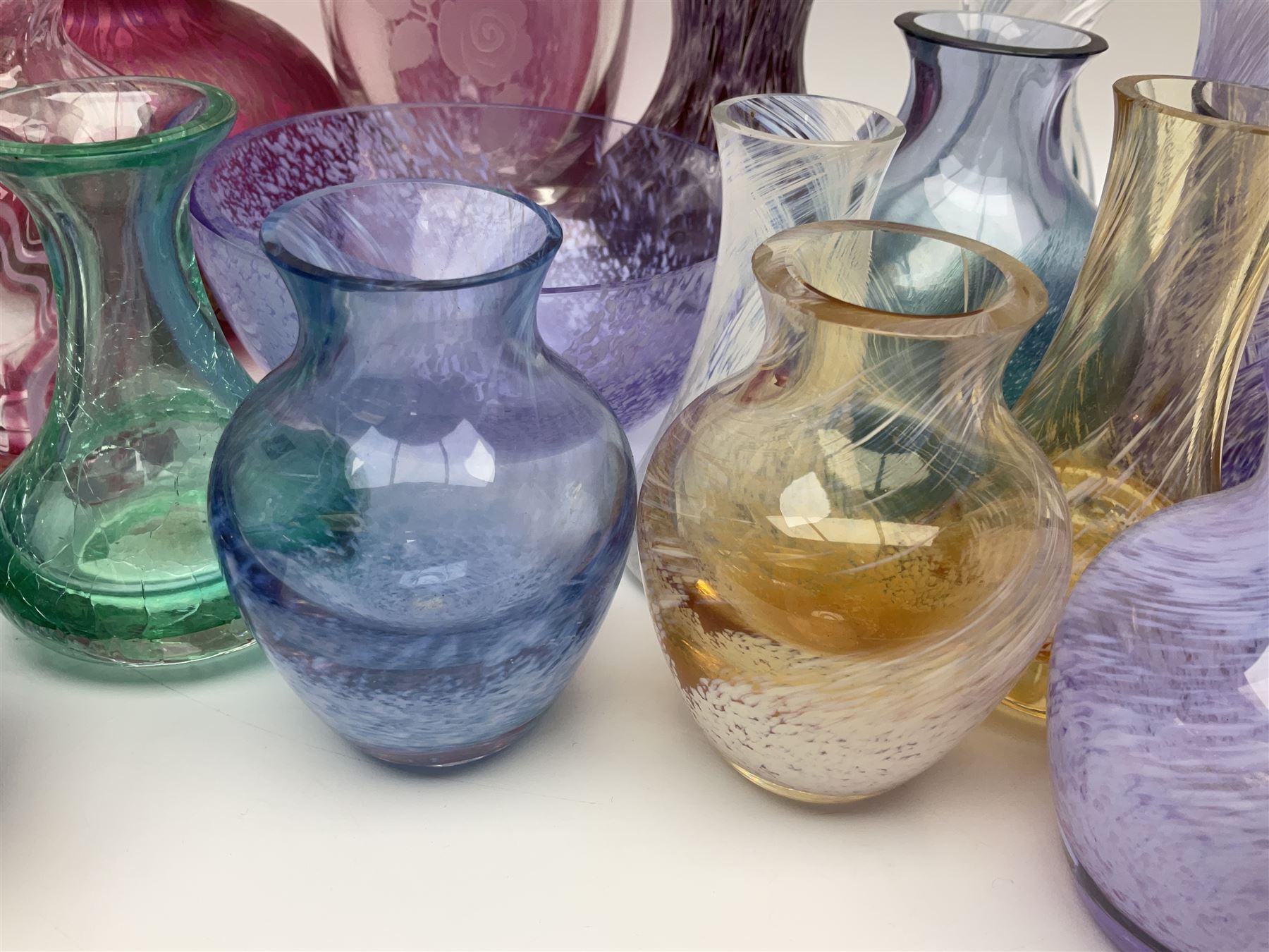 Collection of Caithness glass vases and dishes, to include mottled and swirl designs,  largest 20cm (23)