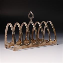 Silver six division toast rack with loop handle Sheffield 1938 Maker Viners and a silver butter knife