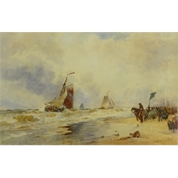  Thomas Bush Hardy (British 1842-1897): 'Coming in with the Tide Scheveningen', watercolour signed titled and dated 1883, original title label verso 32cm x 49.5cm  