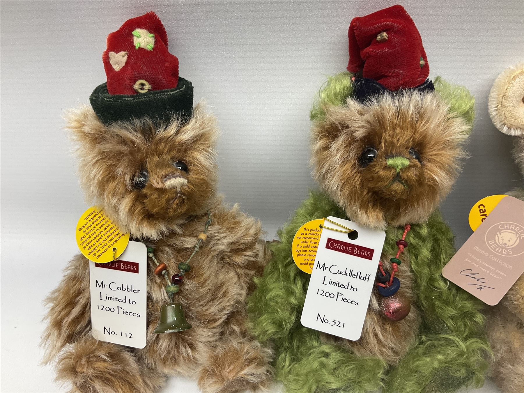 Four limited edition Charlie Bears, comprising Fezziwig 79/600, Marley 431/600, Mr Cobbler 112/1200, and Mr Cuddlefluff 521/1200, each designed by Isabelle Lee, from the Minimo Collection, all with tags 