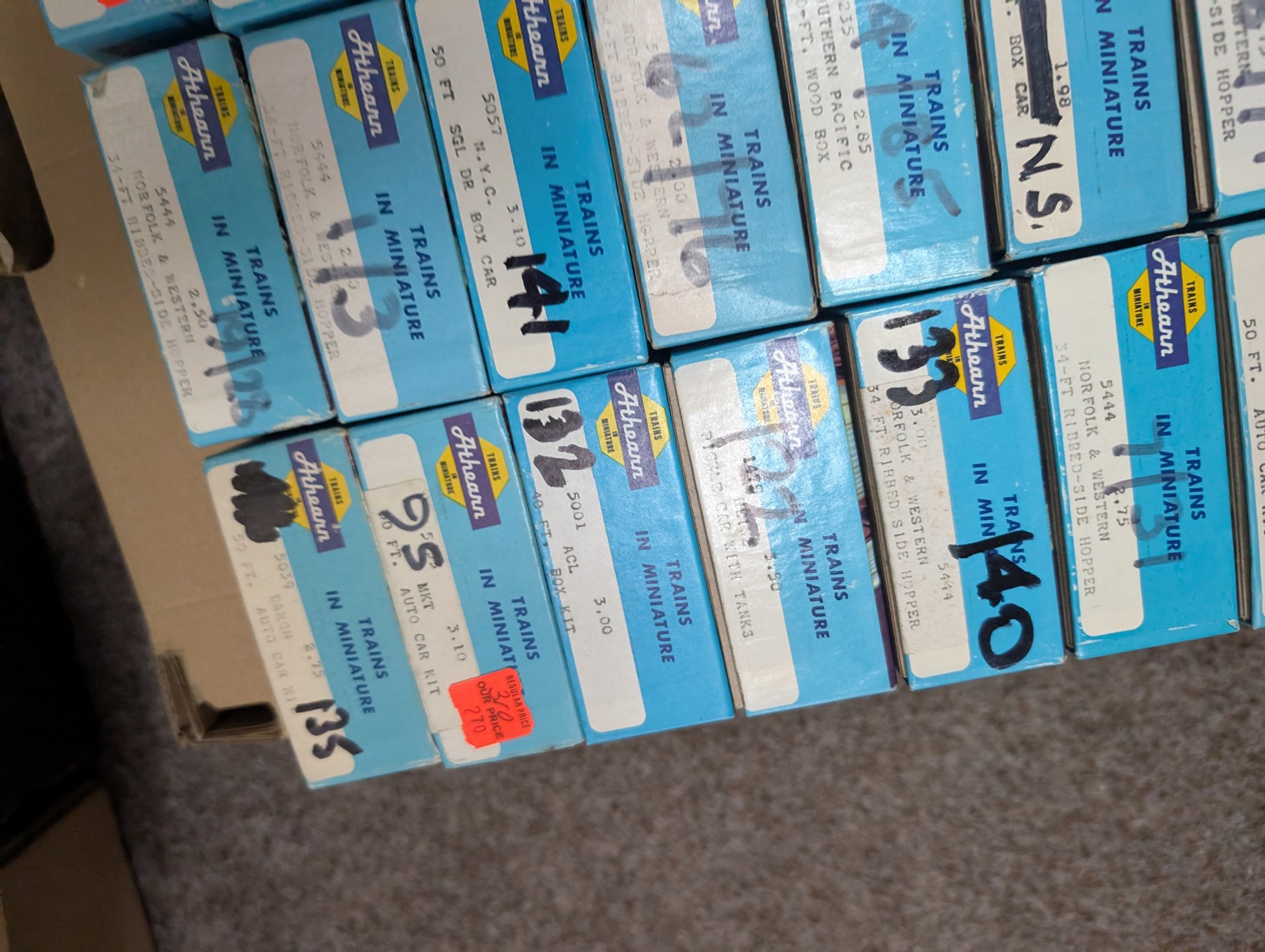 Large collection of HO scale Athearn kit built rolling stock, boxed