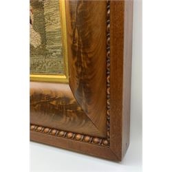 FRAMES - Victorian figured mahogany frame, with egg and dart edging and a gilt slip, containing a Berlin woolwork picture depicting Abraham and Isaac, H78cm W69.5cm, aperture Xcm x Xcm