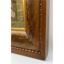 FRAMES - Victorian figured mahogany frame, with egg and dart edging and a gilt slip, containing a Berlin woolwork picture depicting Abraham and Isaac, H78cm W69.5cm