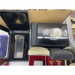 Silver jewellery including St Johns Ambulance medal, tiger's eye necklace, identity bracelet, etc, together with Festival of Britain powder compact, Ippag dice lighter, Win International lighter, Victorian and later costume jewellery and wristwatches