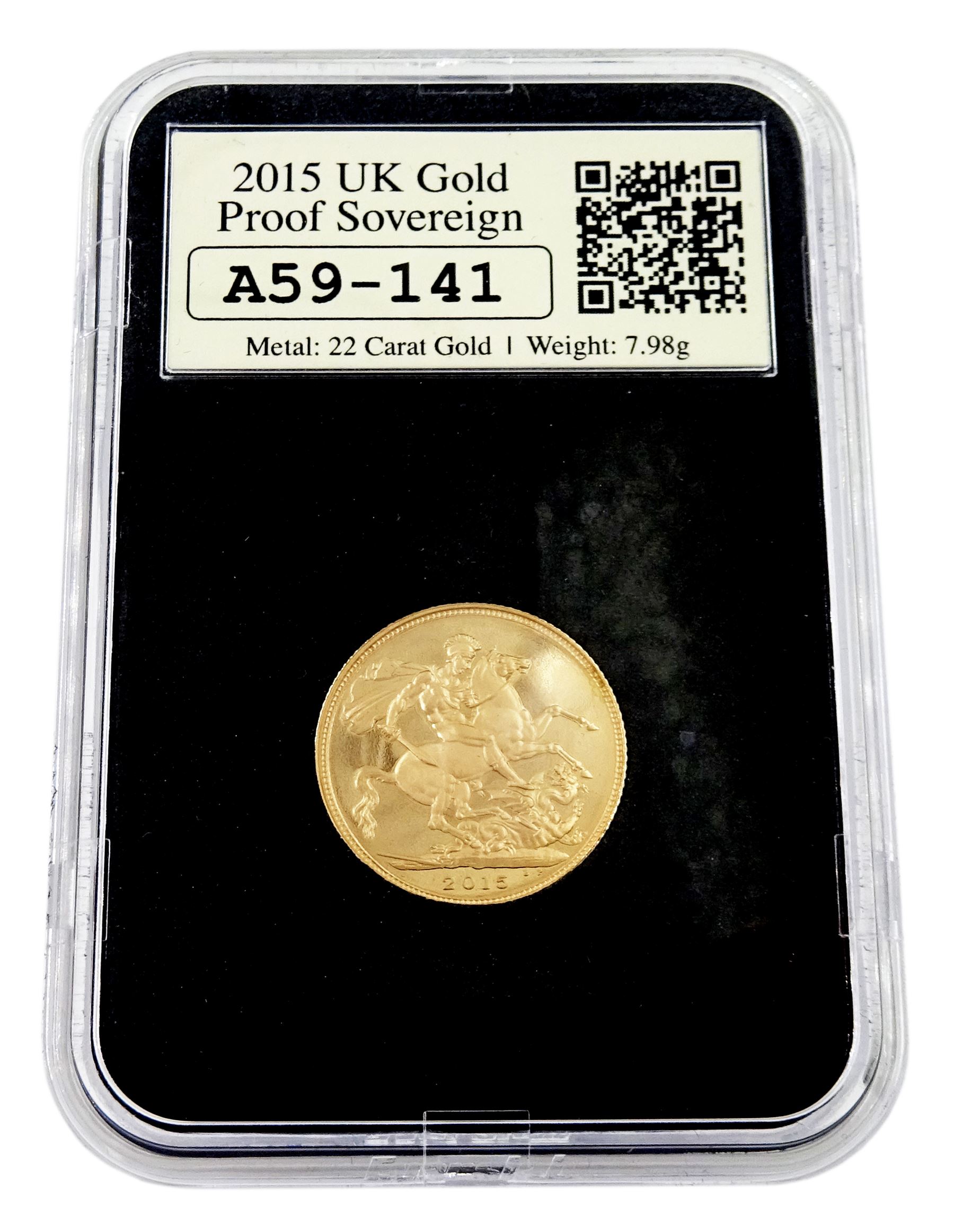 Queen Elizabeth II 2015 gold proof full sovereign coin, cased 
