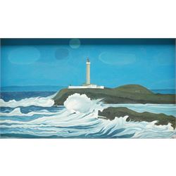 Robert H Lee (Northern British 1915-2007): 'Wild Sea Ardnamurchan Lighthouse' Scotland, oi...