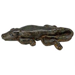 Galea Belinscaia (Yorkshire, Contemporary): Stoneware model of a baby alligator, with textured glaze finish, L56cm 