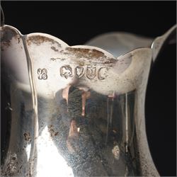 Victorian silver cream jug with crimped rim, scroll handle and lion mask supports London  1887 Maker John Aldwinckle and Thomas Slater