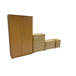 Modern chest, fitted with three drawers (79cm x 42cm x 99cm), matching low chest fitted with two drawers (78cm x 42cm x 54cm),  bedside chest fitted with two drawers (42cm x 42cm x 54cm) and Panasonic colour television