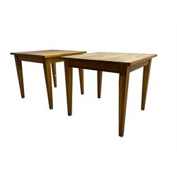 Pair oak tables, square top raised on square tapering supports (2)