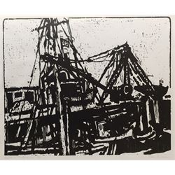 Stanley Dobbin (British 1932-2021): 'Quarry Portland', oil and pastel unsigned, labelled 36cm x 64cm; Stanley Dobbin (British 1932-2021) 'Harbour Port Patrick', artist's proof wood block print signed and titled in pencil 48cm x 58cm (unframed) (2)
Provenance: from the estate of Stanley Dobbin